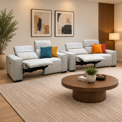 'Venosa’ Natural Fabric 3 + 2 Seater Power Recliner Sofa Set