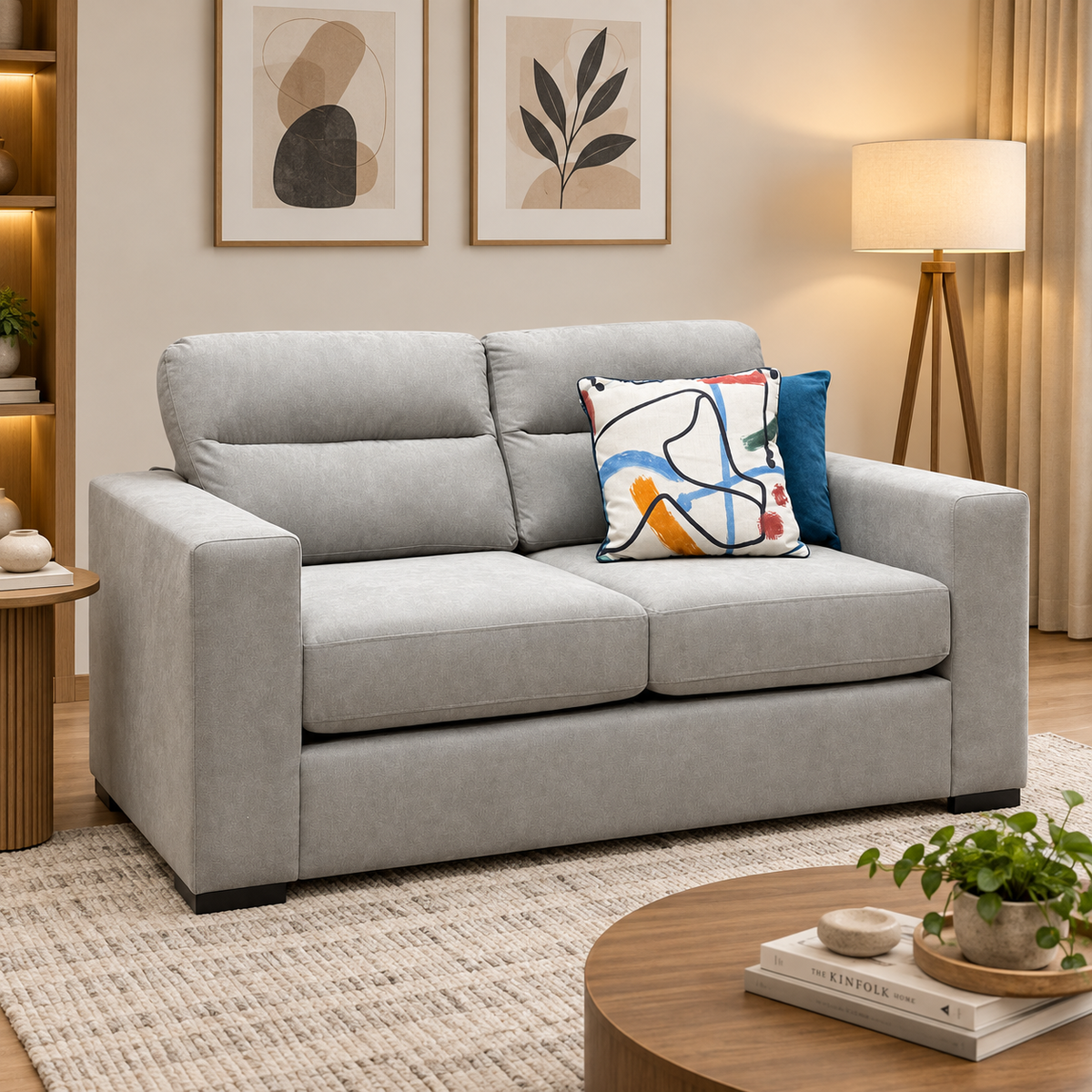 'Seville' Light Grey Fabric 2 Seater Sofa
