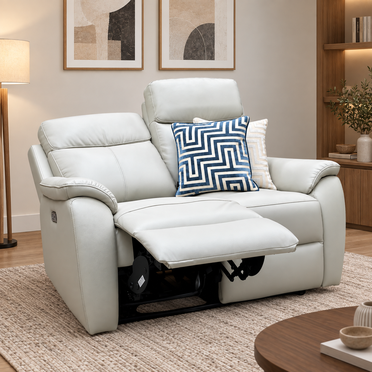 'Kingsmere' Pewter Grey Leather 2 Seater Power Recliner Sofa