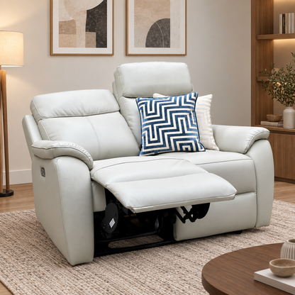 'Kingsmere' Pewter Grey Leather 2 Seater Power Recliner Sofa