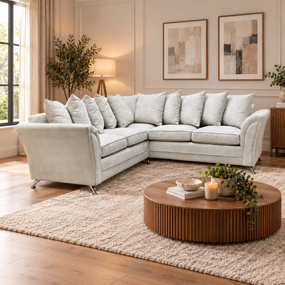 ‘Dury’ Natural Fabric Corner Group Scatter Back Sofa