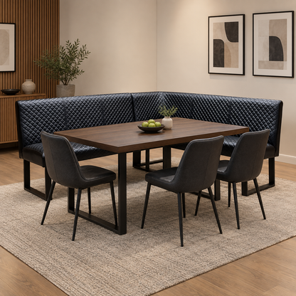 'Bromley' Black Faux Leather Right Hand Facing Corner Dining Bench