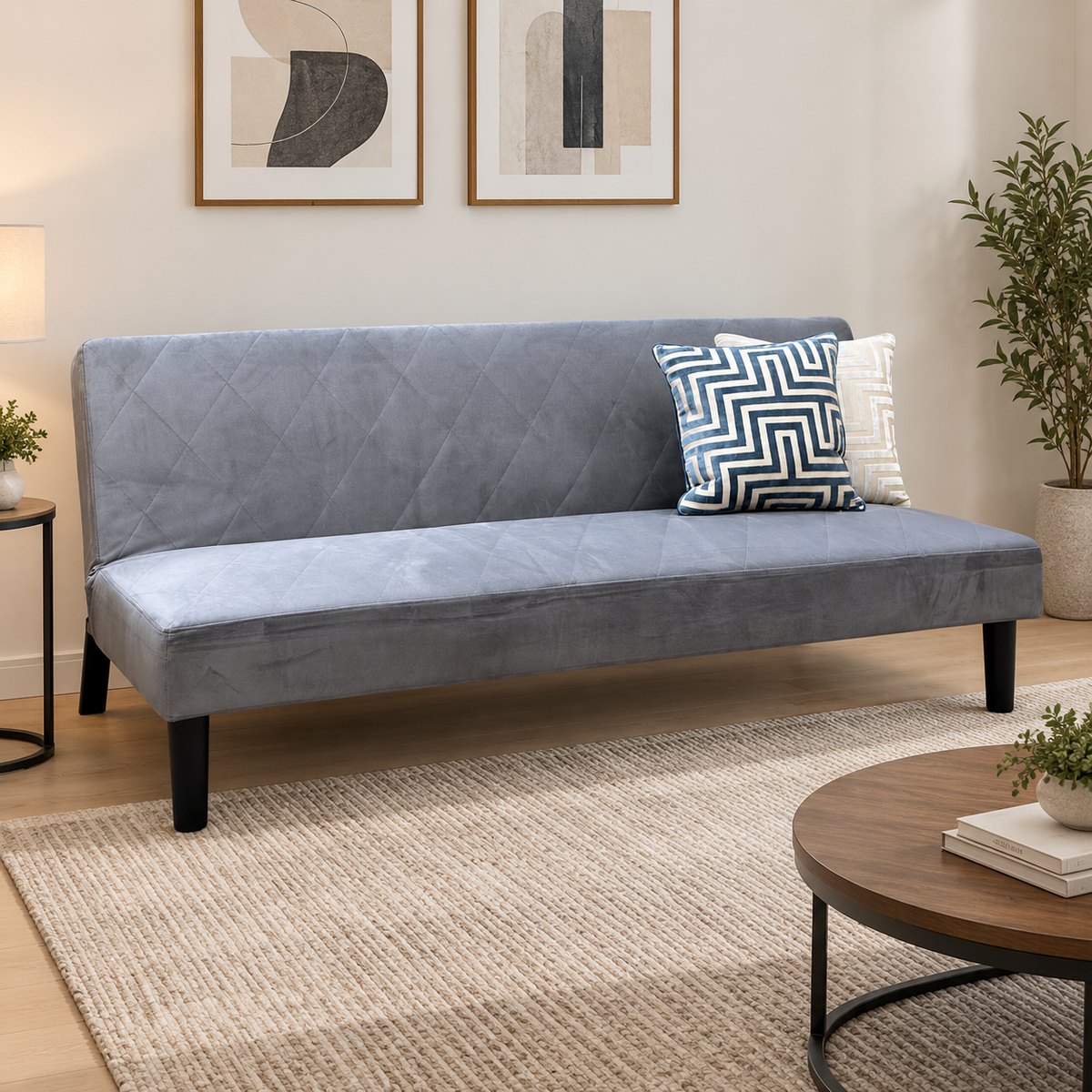 'Baxter' Silver Velvet Fabric Sofa Bed