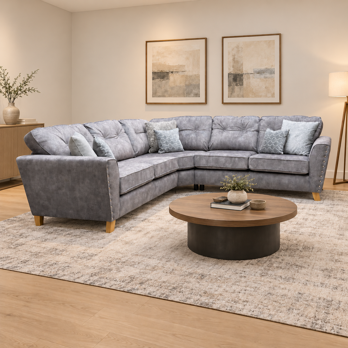 ‘Amaya’ Grey Velvet Fabric Corner Group Sofa