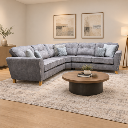 ‘Amaya’ Grey Velvet Fabric Corner Group Sofa