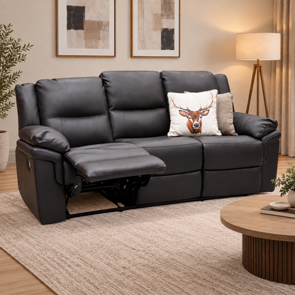 'Albion' Chocolate Brown Luxury Faux Leather High Back 3 Seater Sofa Manual Recliner Sofa