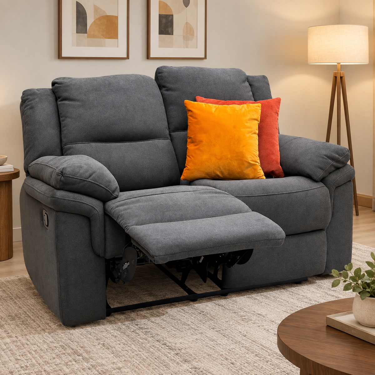 Albion Charcoal Grey Chenille Fabric 2 Seater High Back Manual Recliner Sofa – view 2
