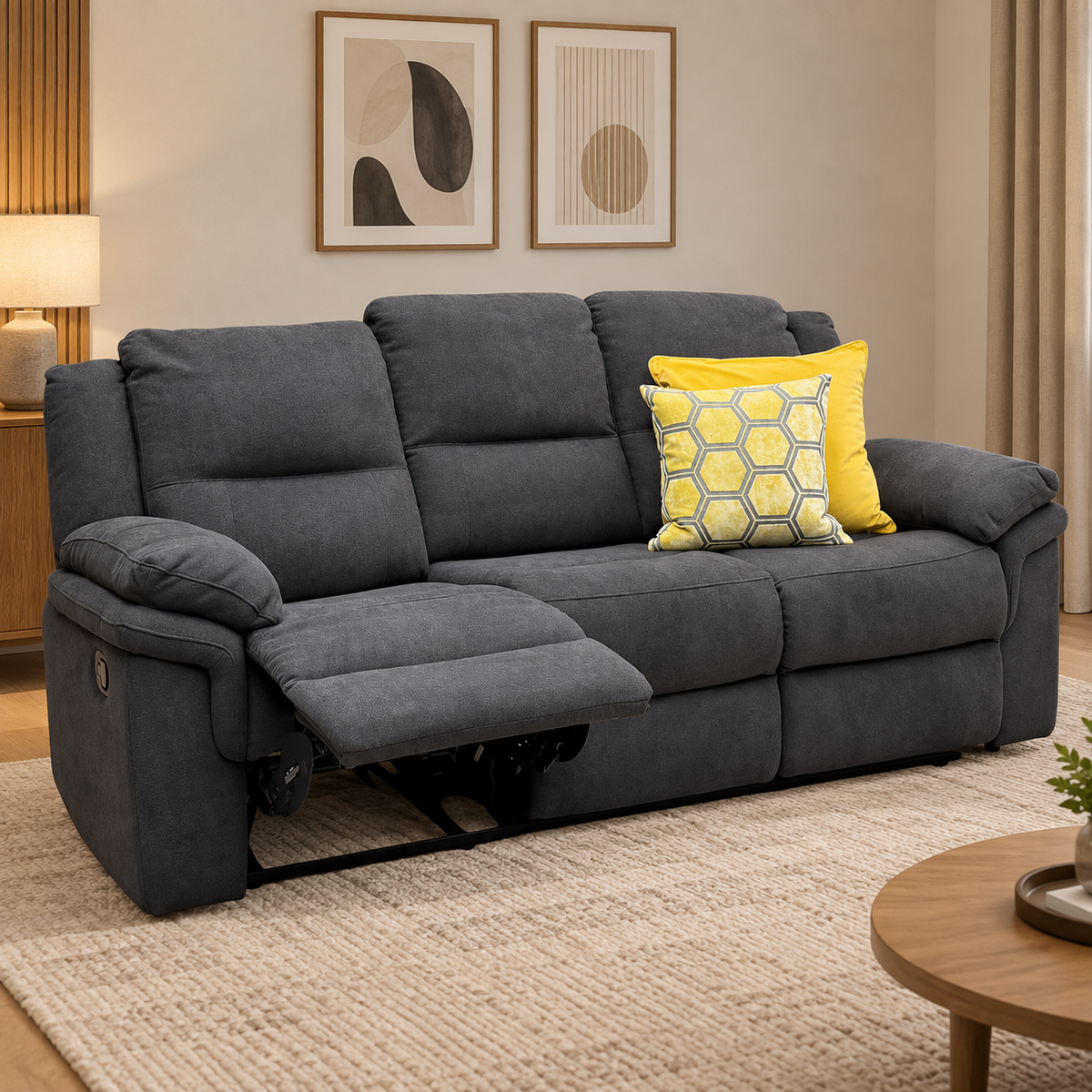 Albion Charcoal Grey Chenille Fabric 3 Seater High Back Manual Recliner Sofa – view 2