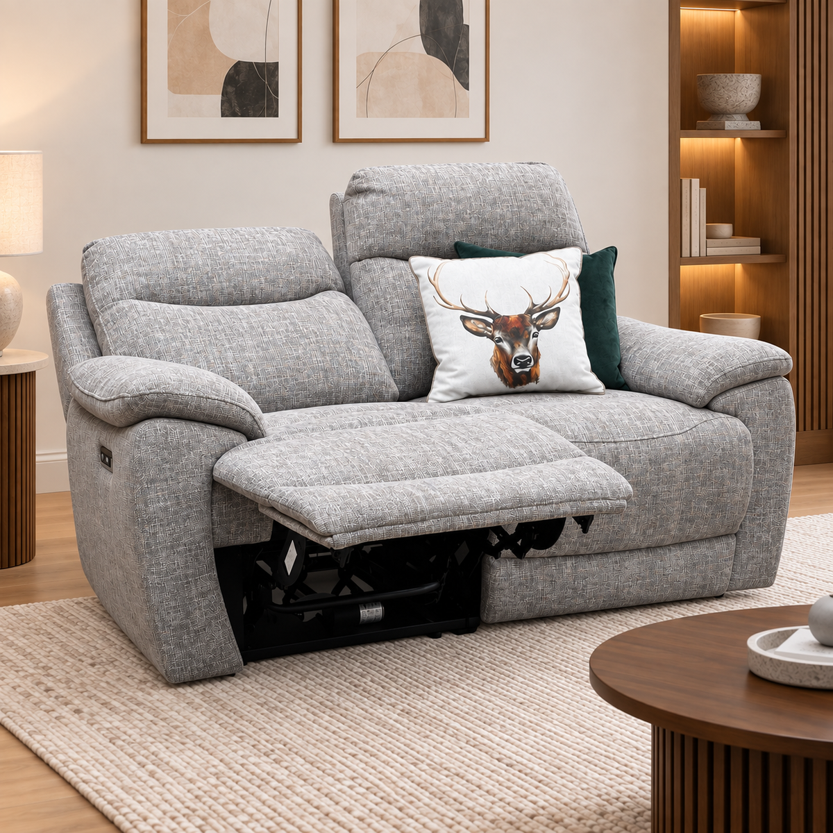 'Sloane' 15445 Anivia Brown Woven Fabric 2 Seater Power Recliner Sofa