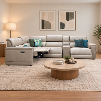 Genius Oslo Oyster Cat-40_08 Leather Power Recliner Media Console Large Corner Sofa with Power Headrests, Power Lumbar – view 2