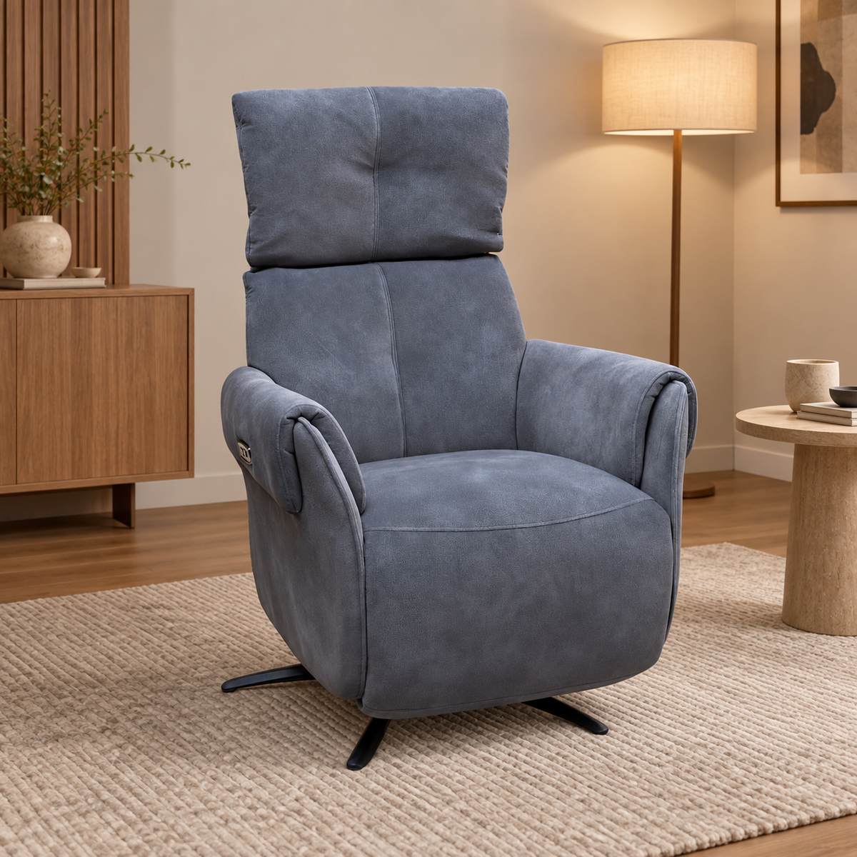 ‘Empoli’ Dexter Shadow Grey Velvet Fabric Power Recliner Swivel Chair with Power Headrest