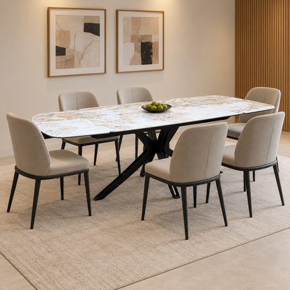 'Jose' Calcutta Marble 160cm Draw Leaf Extending Dining Table
