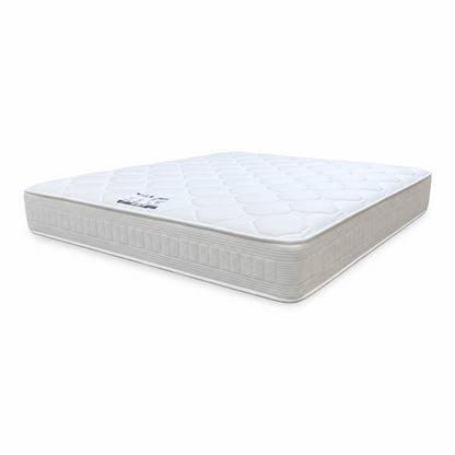 Nap 2000 natural pocket spring super king mattress, angled view showing the quilted top and beige border