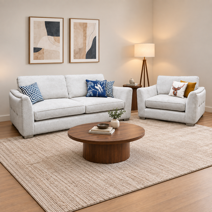 'Boujee' Lustro Dove Grey Ct 4 Seater Classic Back Sofa with Snuggler Chair Sofa Set