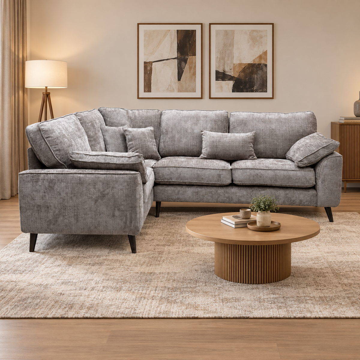 'Theodore' Mink Woven Fabric Left Hand Facing Corner Sofa