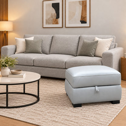 World of Leather 'Nova' Light Grey Leather Storage Footstool