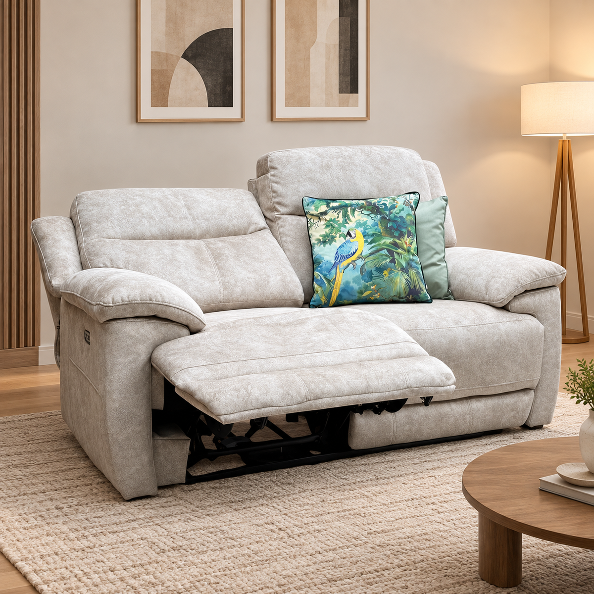 'Touch' Bfa-Bnn-R26 Cream Velvet Fabric 2 Seater Power Recliner Sofa