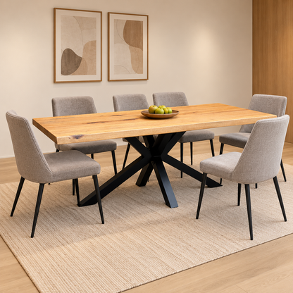 Bodahl ‘Njord’ 1 Oil Solid Oak Raw Edge 220cm Dining Table with Metal Star Base
