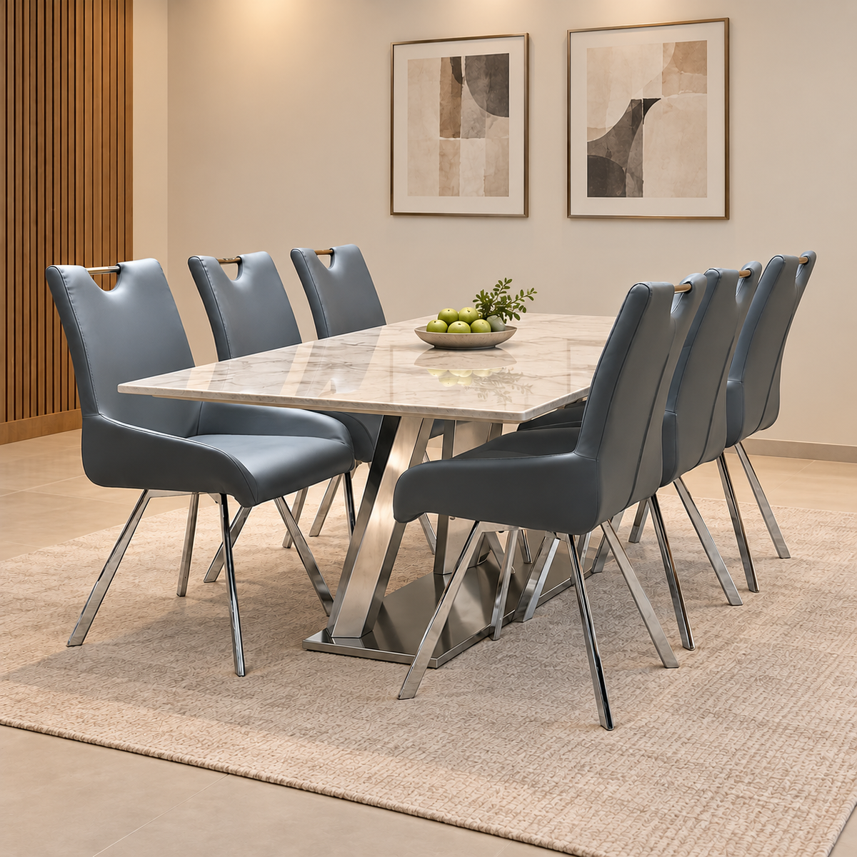'Nadal' Grey Faux Leather Set of 6 Swivel Dining Chairs