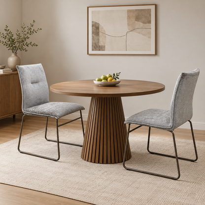 Connubial ‘Maya’ Syt -Enil Sand Beige Fabric Pair of Lava Metal Leg Dining Chairs