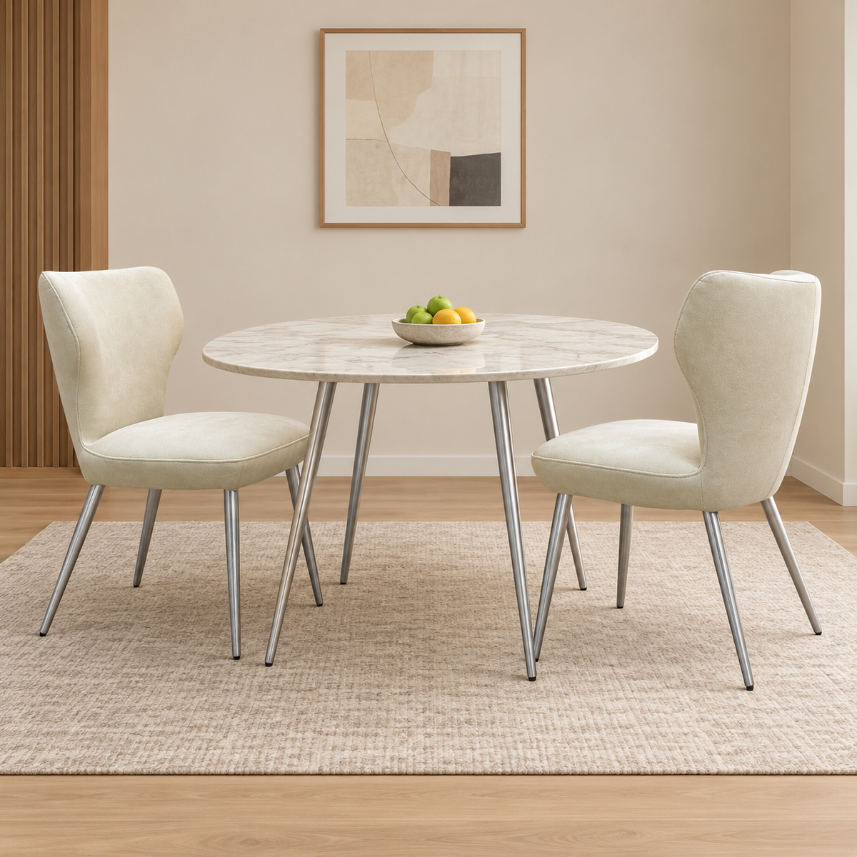 ‘Elegante’ Ivory White Faux Leather Pair of Dining Chairs