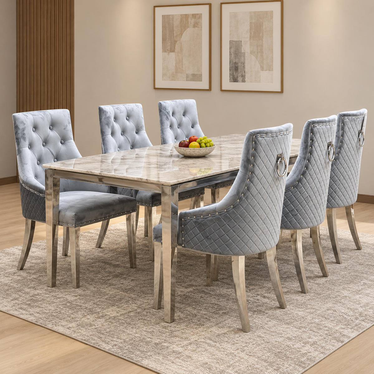 'Dolce' Grey Velvet Fabric Set of 6 Dining Chairs