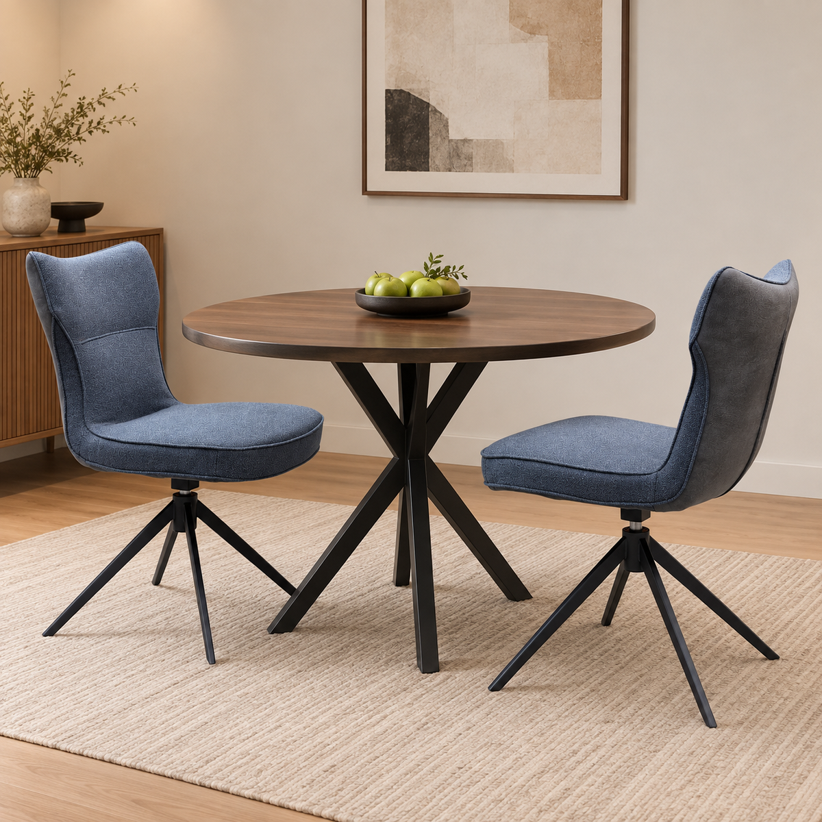 ‘Carrera' Dark Grey Fabric Pair of Swivel Dining Chairs