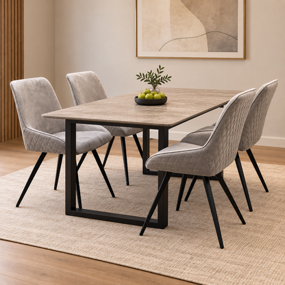 'Saigon' Granite Grey Velvet Fabric Set of 4 Dining Chairs