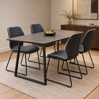 'Matteo' Dark Grey Faux Leather Set of 4 Ski Leg Dining Chairs