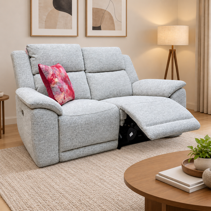‘Utah’ Stone Grey We-0102 Woven Fabric 2 Seater Power Recliner Sofa