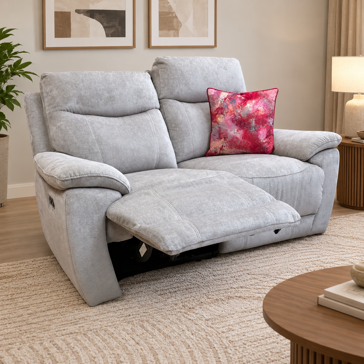 ‘Sloane’ Hudson Mist Grey Fabric 2 Seater Power Recliner Sofa