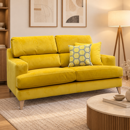The Lounge Co. ‘Romilly’ Gol204 Golden Spice Yellow Velvet Fabric 2.5 Seater Sofa