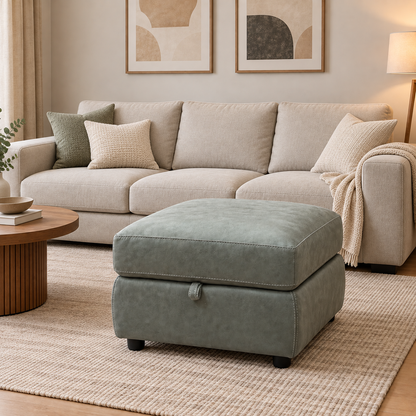 Bfa-Ori-R12 Olive Green Suede Fabric Storage Footstool