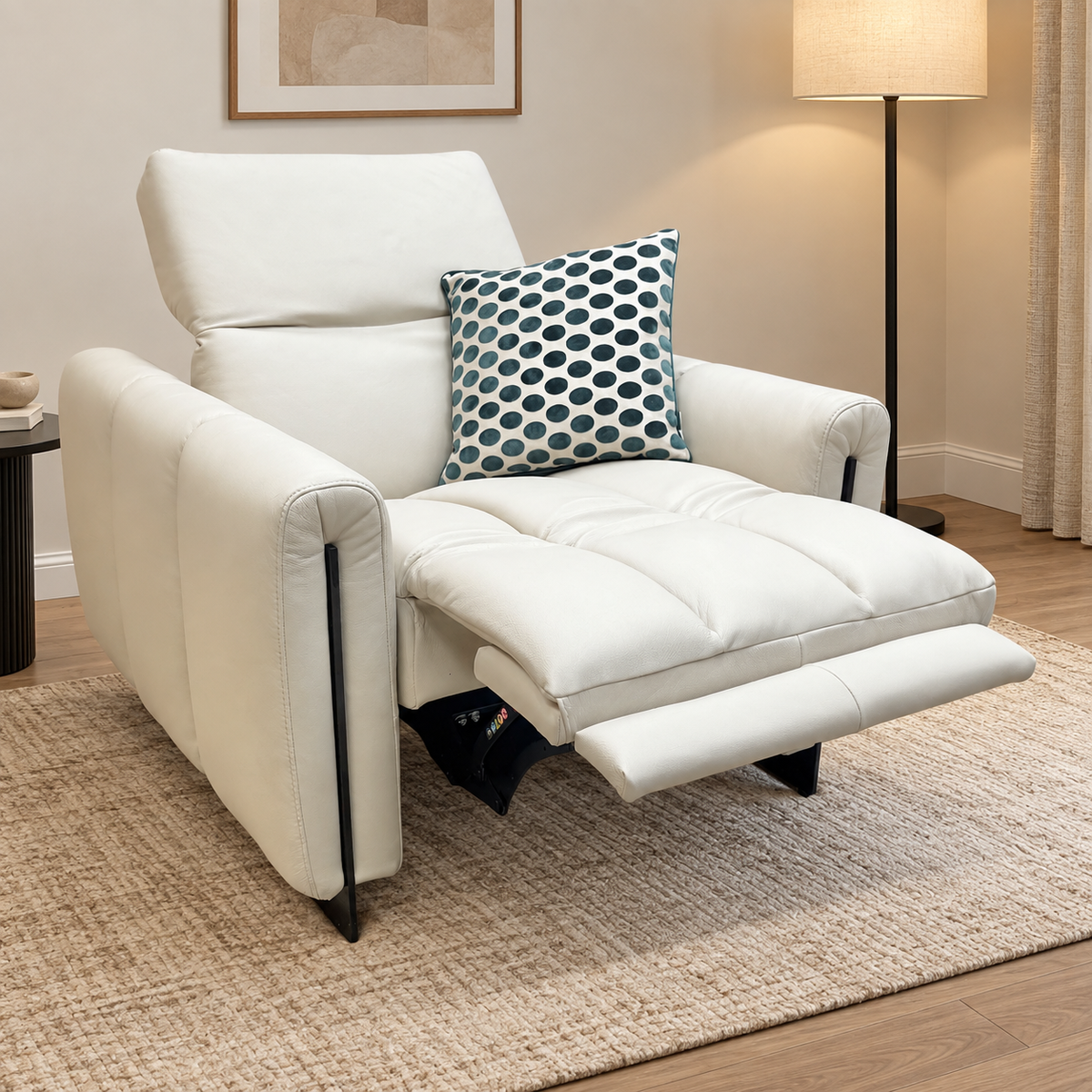 'Girgio' Light Grey 7406 Leather Power Recliner Chair with Power Headrest