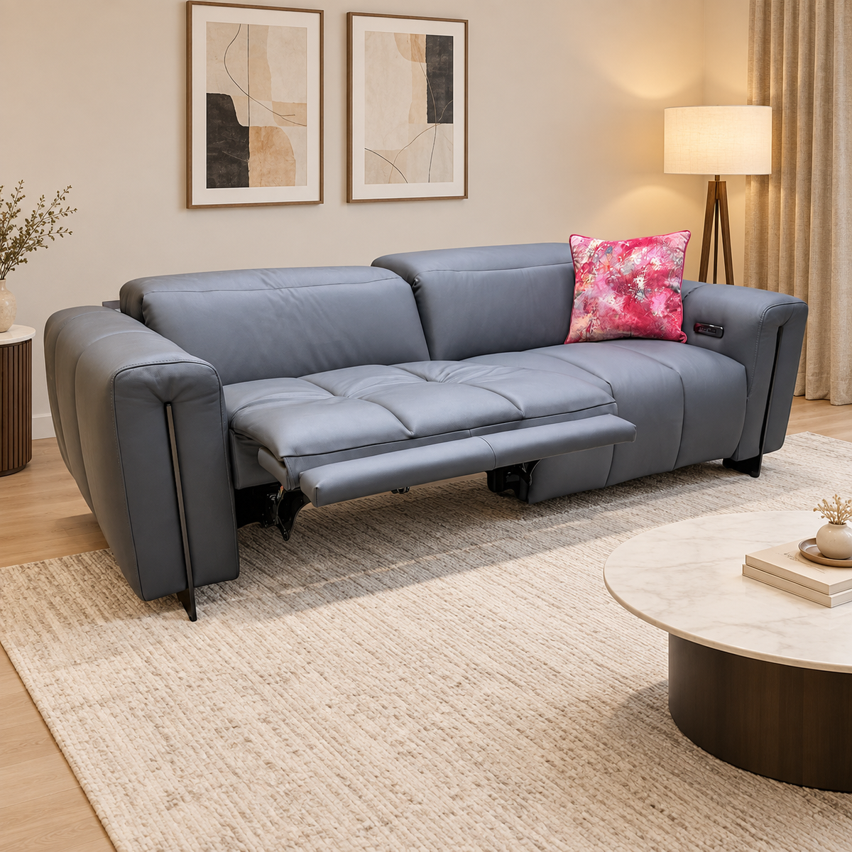 'Girgio' Dark Grey Leather 3 Seater Power Recliner Sofa with Power Headrests
