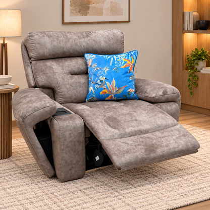 'Cinemax' Marble Classic Brown Velvet Fabric Power Recliner Media Chair with Power Headrest
