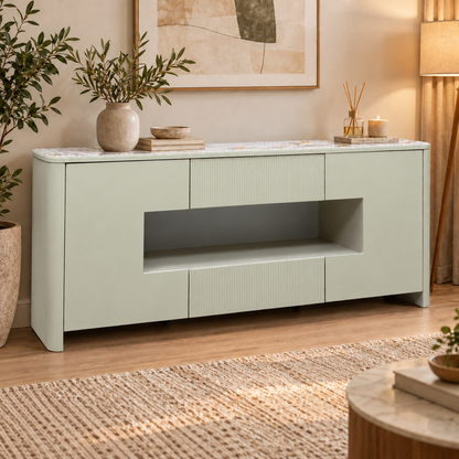 ‘Avorio’ Marble-effect Ceramic Top Sideboard with LED Lights