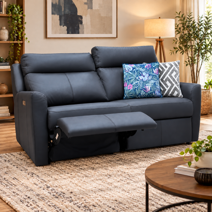 G Plan ‘Wren’ L853 Cambridge Slate Grey Leather 2 Cushion 3 Seater Power Recliner Sofa with Power Headrests and Power Lumbar