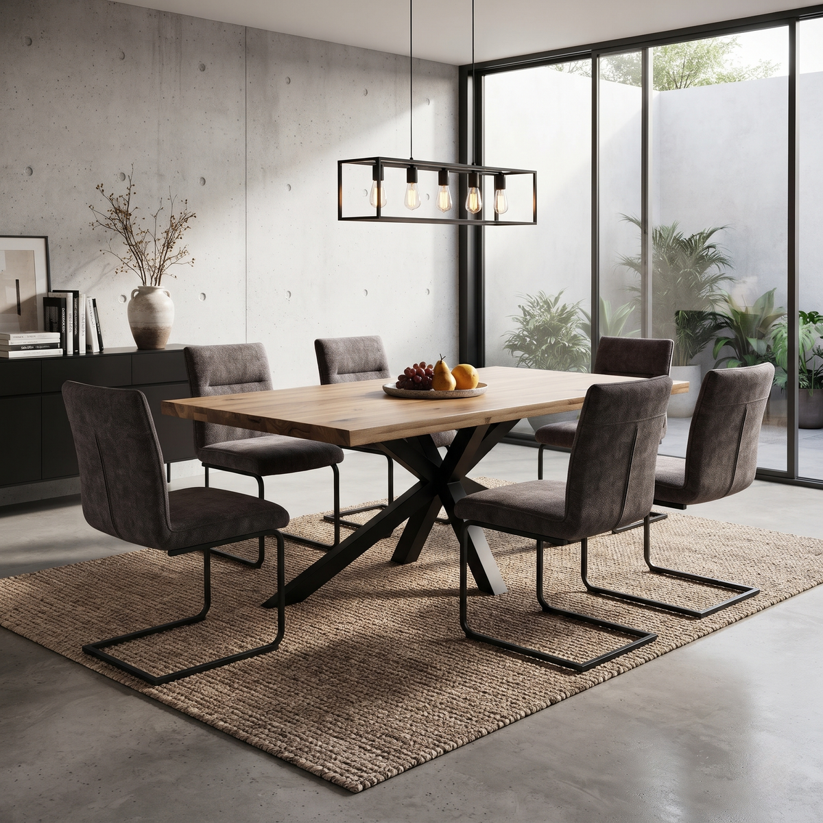 Bodahl Njord solid oak dining table in a modern dining room with a jute rug and pendant light