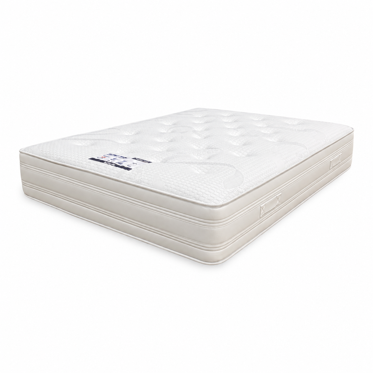 Bliss 1500 pocket orthopedic double sided double mattress with a quilted top and deep border, angled view