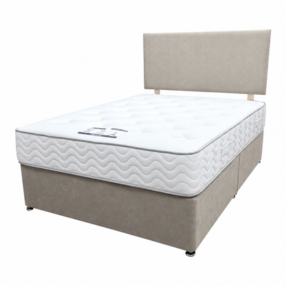 'Arthur' Stone Fabric Strutted Headboard + Divan Base + Lullaby 1500 Pocket Mattress Package Deal - Double
