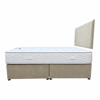 'Arthur' Stone Fabric Strutted Headboard + Divan Base + Lullaby 1500 Pocket Mattress Package Deal - Double