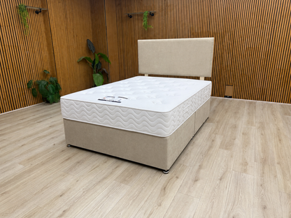 'Arthur' Stone Fabric Strutted Headboard + Divan Base + Lullaby 1500 Pocket Mattress Package Deal - Double