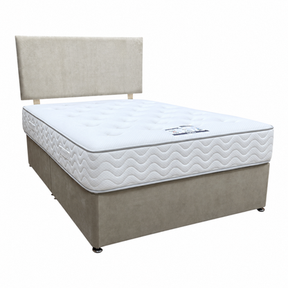 'Arthur' Stone Fabric Strutted Headboard + Divan Base + Lullaby 1500 Pocket Mattress Package Deal - Double