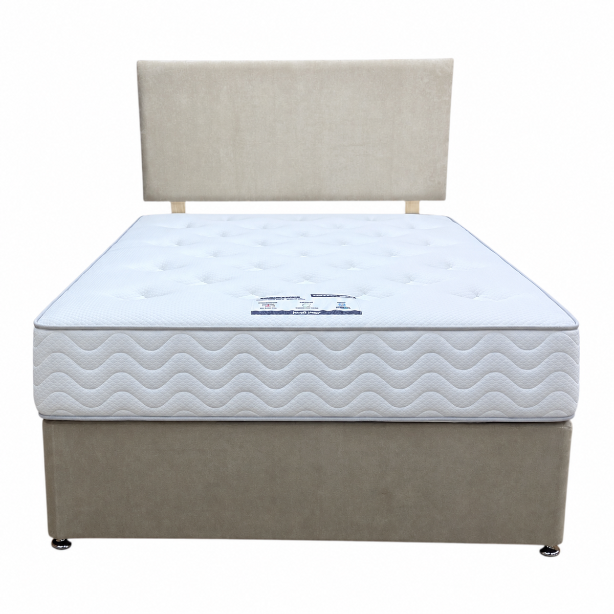 'Arthur' Stone Fabric Strutted Headboard + Divan Base + Lullaby 1500 Pocket Mattress Package Deal - Double
