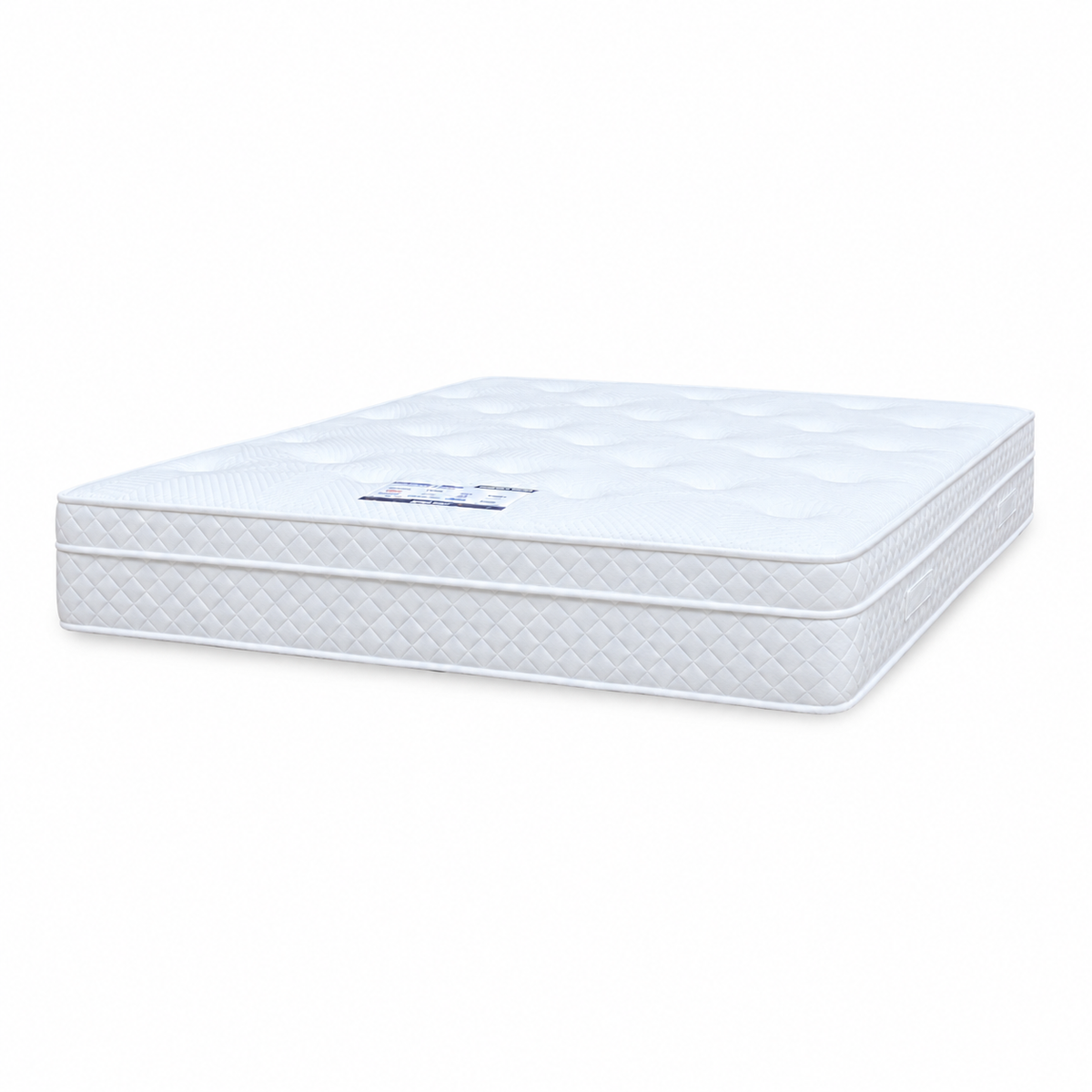 Gentle 1000 pocket memory king size mattress, angled view showing the tufted top and diamond-quilted border