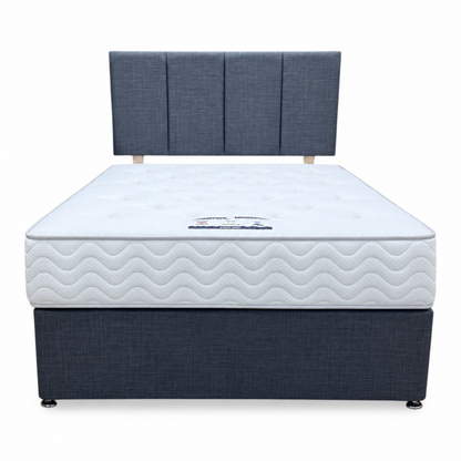 'Harold' Grey Fabric Strutted Headboard + 2 Drawer Divan Base + Lullaby 1500 Pocket Mattress Package Deal - Double