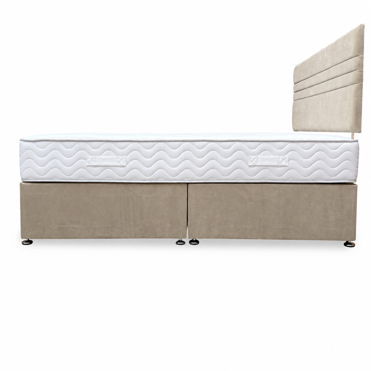 'Edward' Stone Fabric Strutted Headboard + Divan Base + Lullaby 1500 Pocket Mattress Package Deal - King