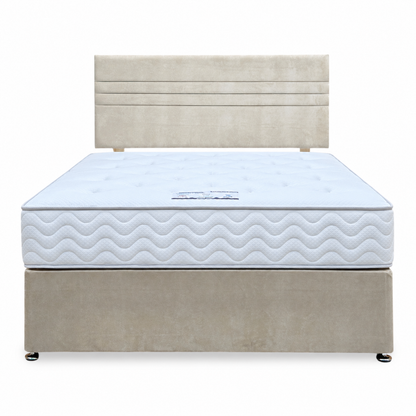 'Edward' Stone Fabric Strutted Headboard + Divan Base + Lullaby 1500 Pocket Mattress Package Deal - King