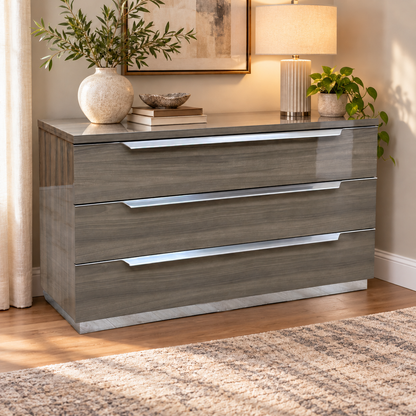 ‘Venezia’ Vg Grey High Gloss 3 Drawer Dresser